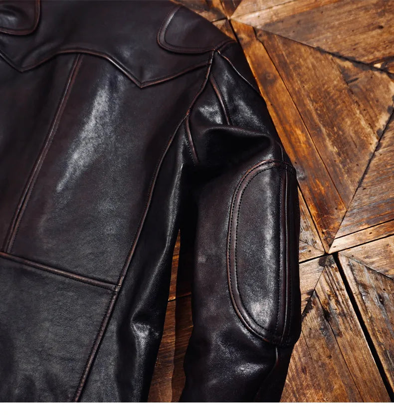 Tailor Brando Full Grain Vegetable Tanned Teacore Horsehide Men's Retro Venom Classic Genuine Leather Biker Jacket Tailor Brando