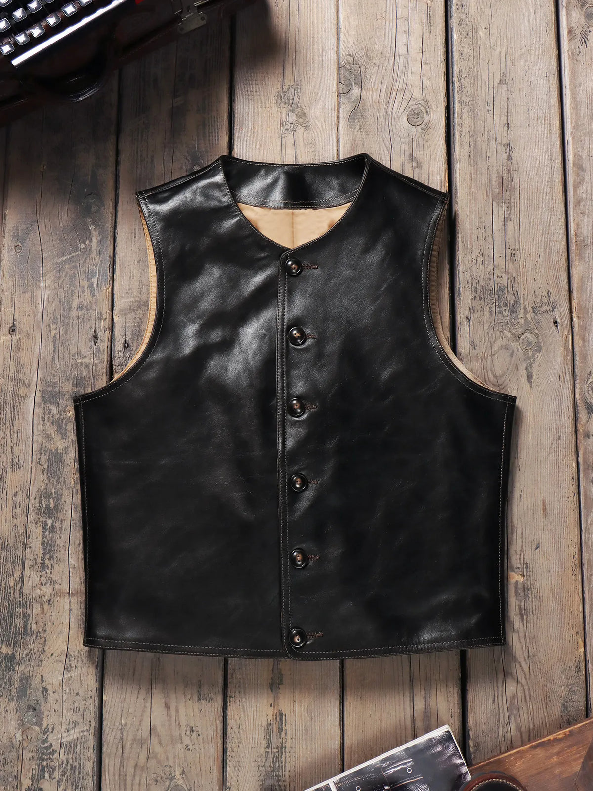 Tailor Brando 1.2mm Teacore Horsehide American Retro Men's Distressed Genuine Leahter Vest Tailor Brando