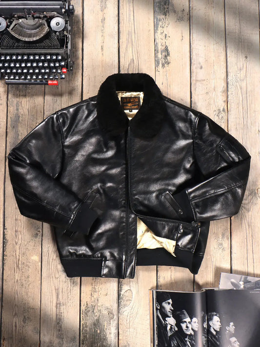 Tailor Brando Full-Grain Cowhide American Vintage B15 Men's Classic Lapel Genuine Leather Bomber Jacket Tailor Brando