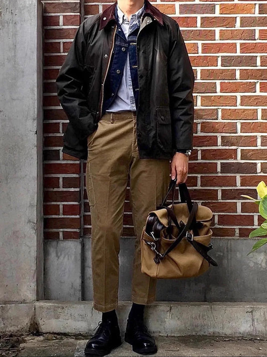 Tailor Brando British Vintage Workwear Trench Coat Bedale Classic Oil Wax Jacket Hunting Mid-Length Coat BBR