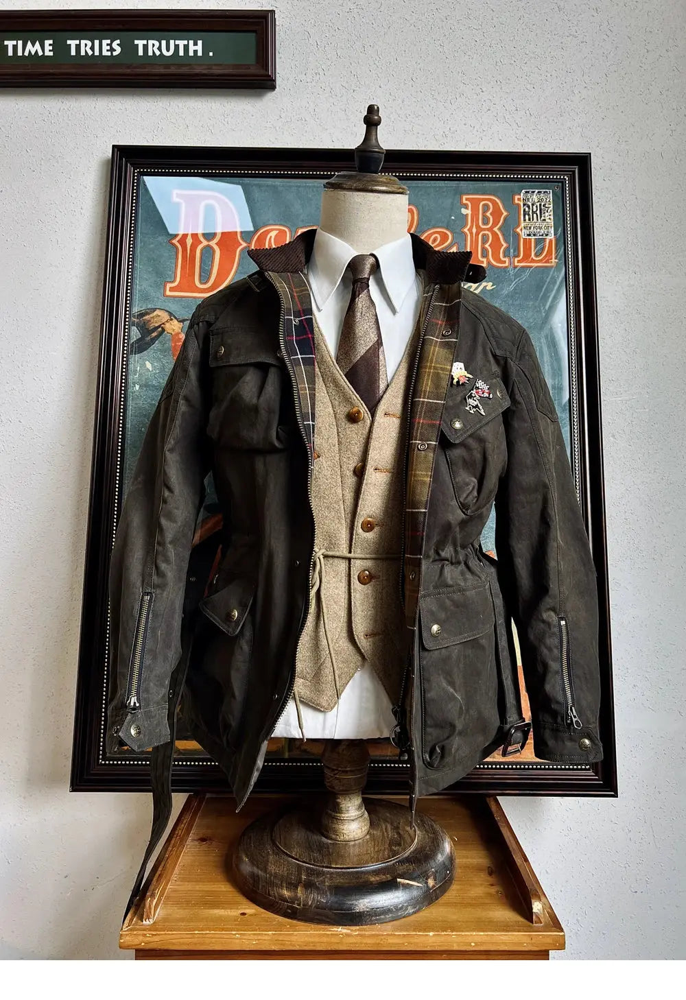 Tailor Brando American Vintage 100% Cotton Waxed Canvas Mid-Length Men's Classic Waterproof Insulated Safari Jacket Tailor Brando