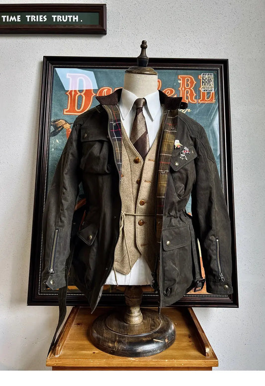 Tailor Brando American Vintage 100% Cotton Waxed Canvas Mid-Length Men's Classic Waterproof Insulated Safari Jacket Tailor Brando