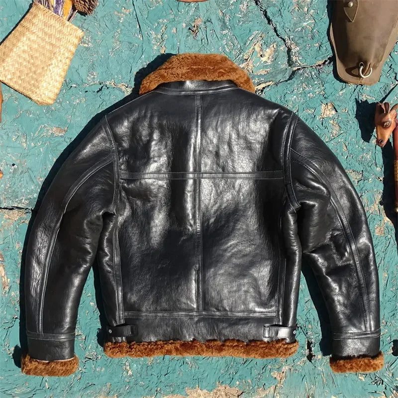 Tailor Brando Natural Sheep Shearling Classic B3 American Retro Winter Warm Men's Genuine Leather Bomber Jacket Tailor Brando