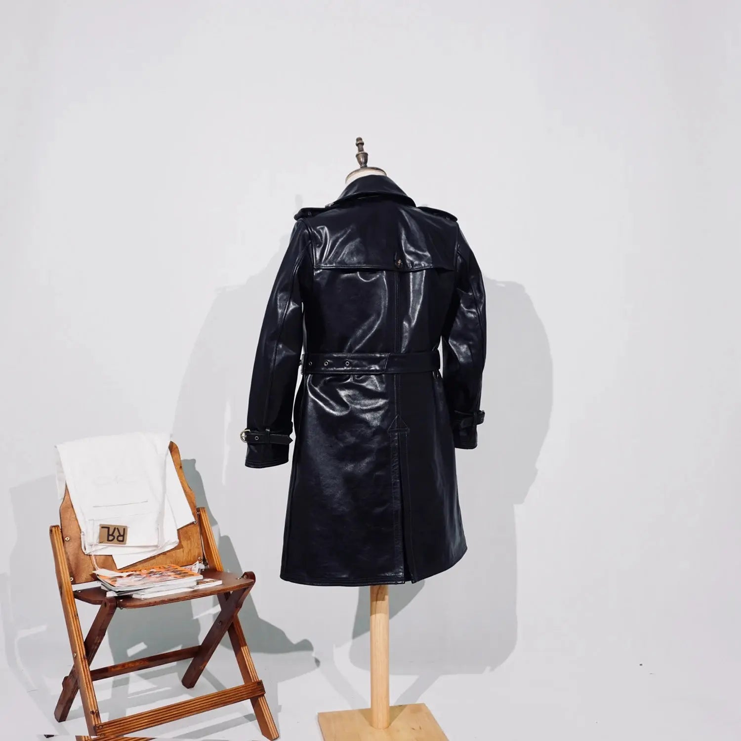 Tailor Brando Full-grain Vegetable-tanned Wax-dyed Horsehide Men's Double-breasted Genuine Leather Trench Coat Tailor Brando