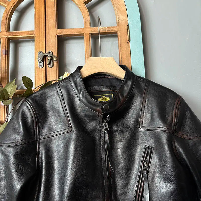 Tailor Brando Heavyweight Italian Vegetable-Tanned Tea-Core Cowhide Classic Venom Men's Retro Short Genuine Leather Jacket Tailor Brando