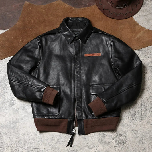 Tailor Brando McQu*en's Escape A2 Full Grain Waxed Plant Tanned Men's Genuine Leather Aviator Jacket Tailor Brando