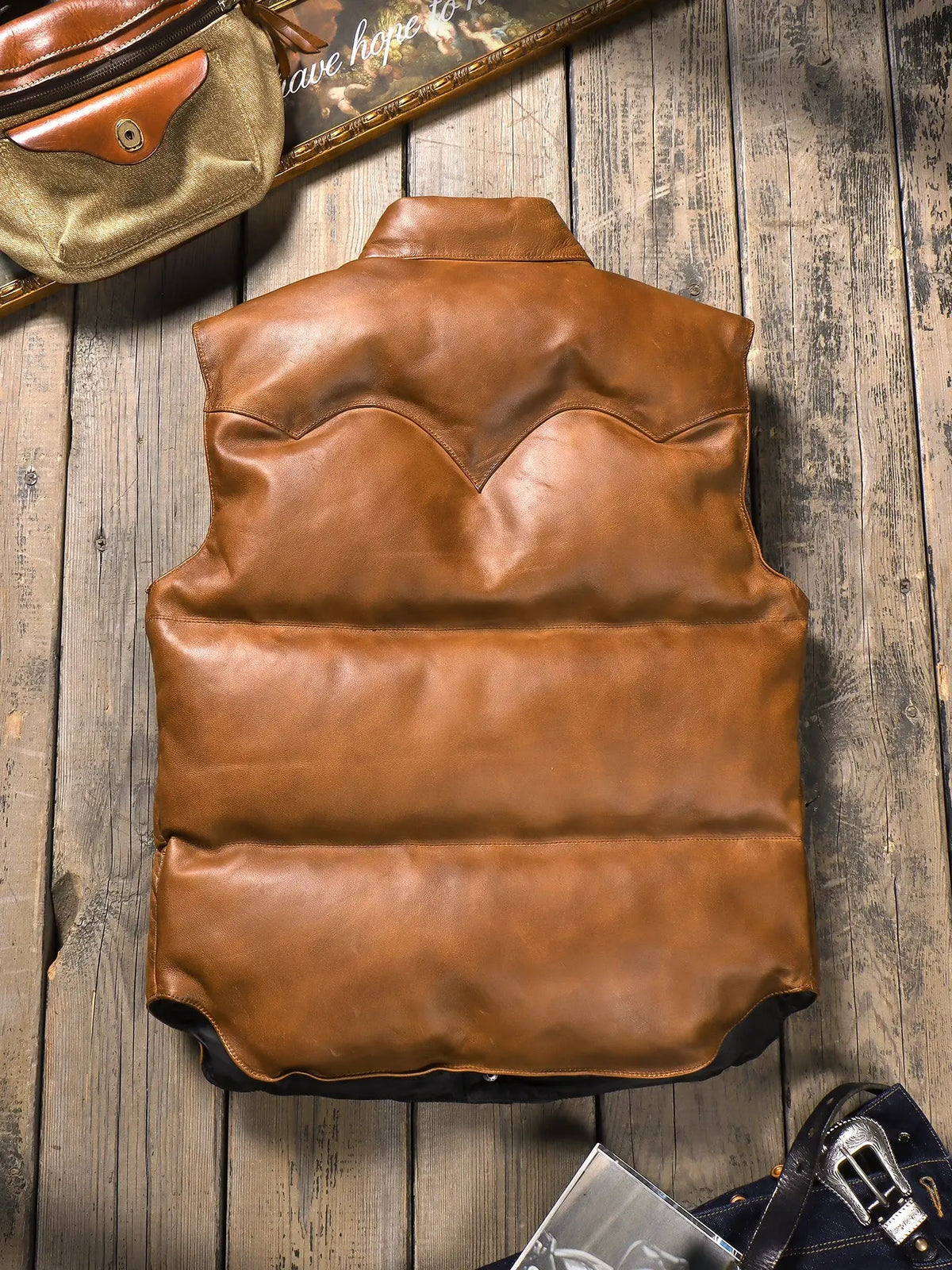 Tailor Brando Top Grain Sheepskin Handaged Japanese Vintage Short Winter Warm Genuine Leather Vest Tailor Brando