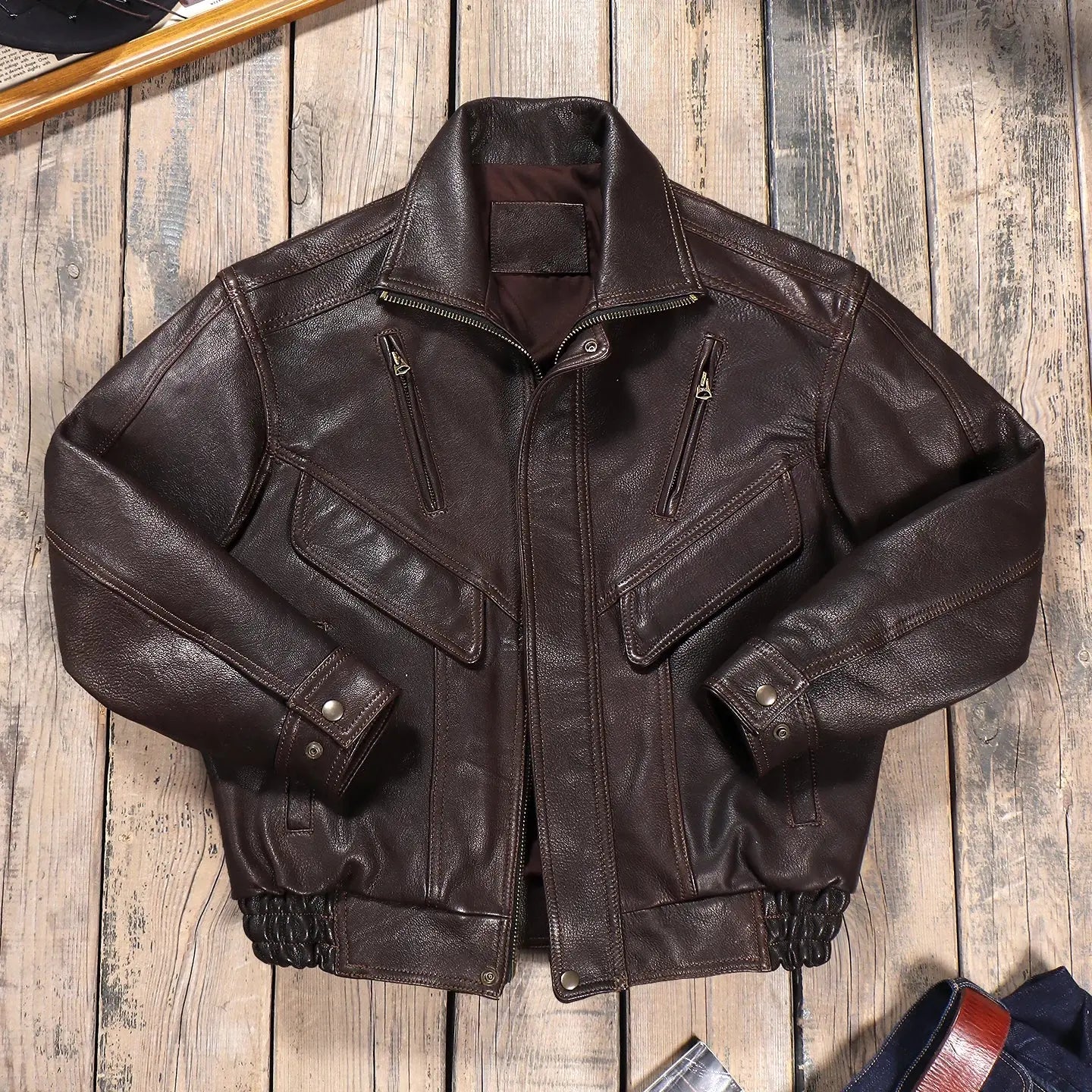 Tailor Brando Uncoated Water-dyed Goatskin 90S Retro Men's Genuine Leather Loose Jacket Tailor Brando