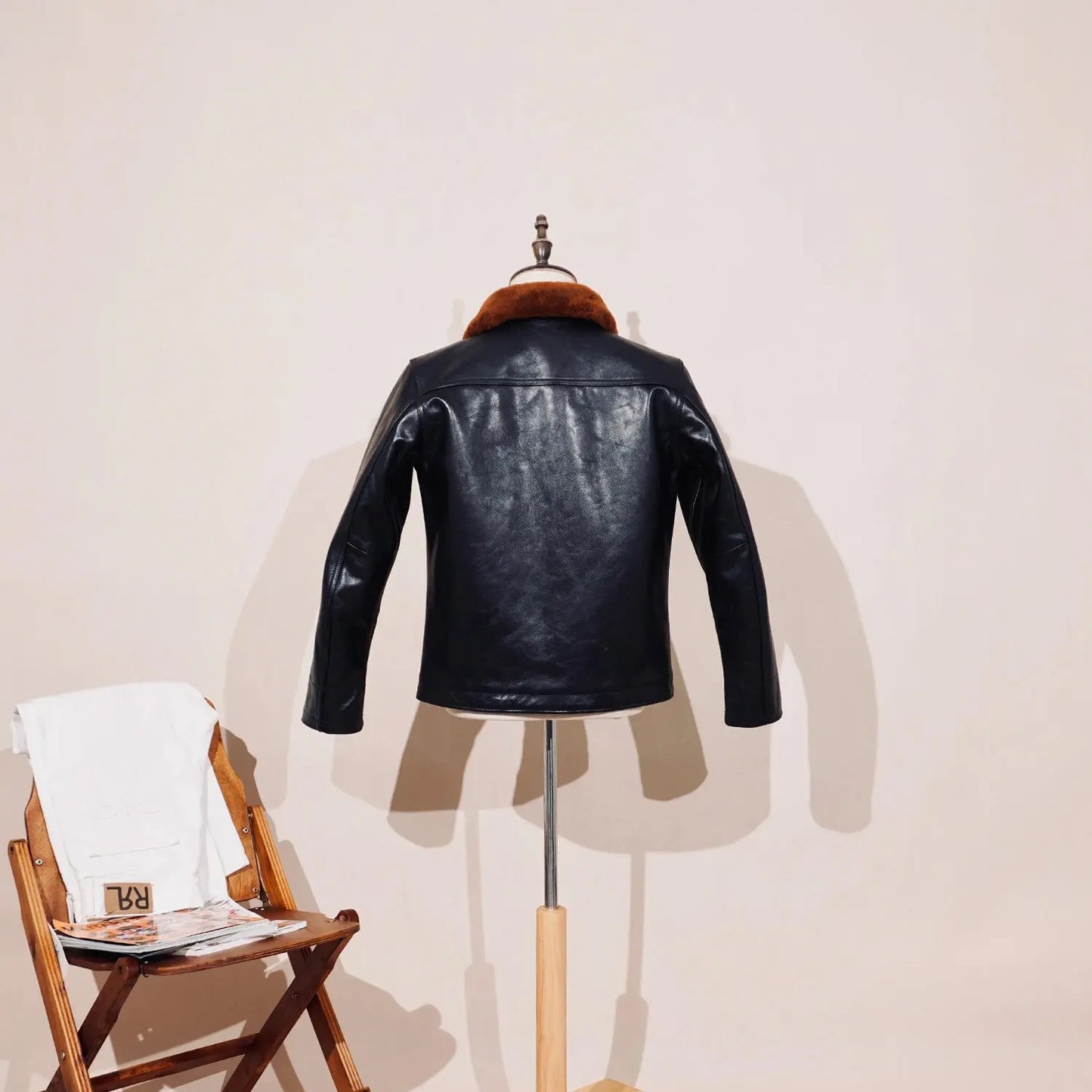 Tailor Brando Replica M*cOy Deck Jacket N1 Full-Grain Tea-Core Horsehide Men's Genuine Fur Collar Leather Jacket Tailor Brando
