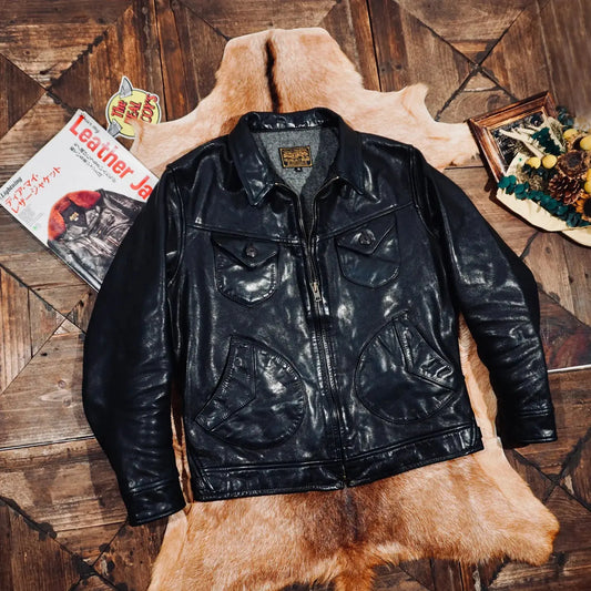 Tailor Brando Washed Full-grain Vegetable-tanned Horsehide Classic Mendoza Men's Retro Genuine Leather Biker Jacket Tailor Brando