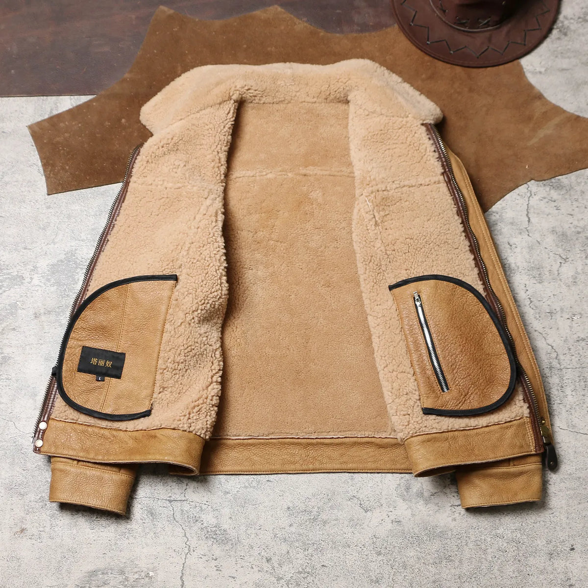 Tailor Brando Authentic Sheep Shearling Men's Winter Warm Vintage Distressed Genuine Leather Jacket Tailor Brando