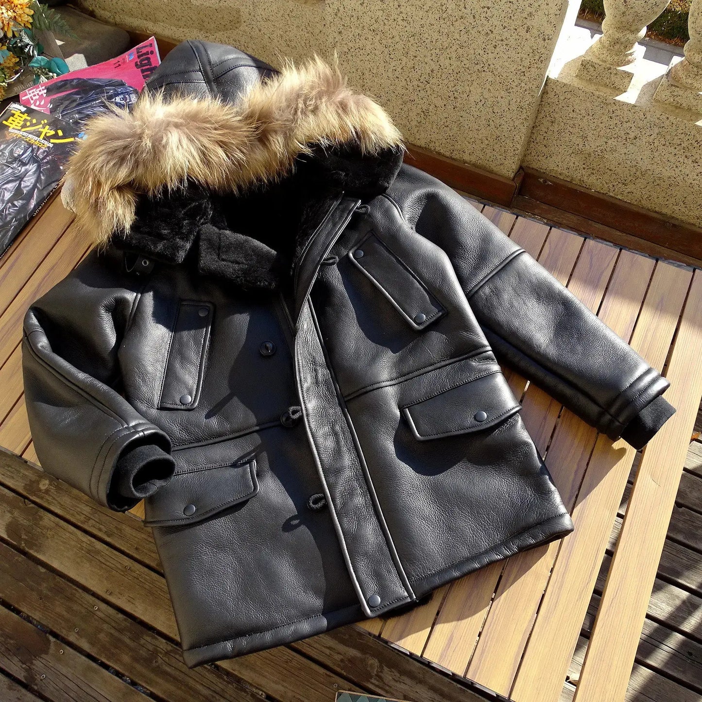 Tailor Brando Authentic Raw Sheepskin & Genuine Raccoon Fur Collar Men's Classic N3B Winter Warmth Jacket Tailor Brando