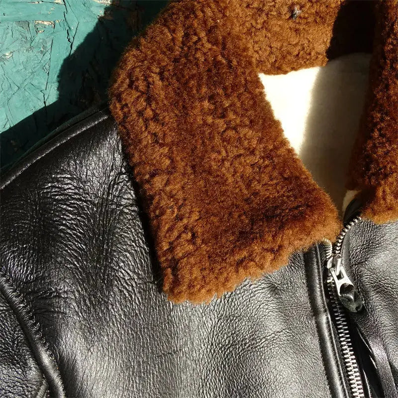 Tailor Brando Original Sheep Shearling Classic 45P Men's Retro Warm Winter Genuine Leather Bomber Jacket Tailor Brando