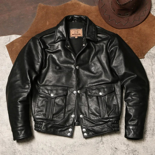 Tailor Brando California Rangers Leather Jacket American Vintage Hard Batik Cowhide Men's Workwear Genuine Leather Jacket