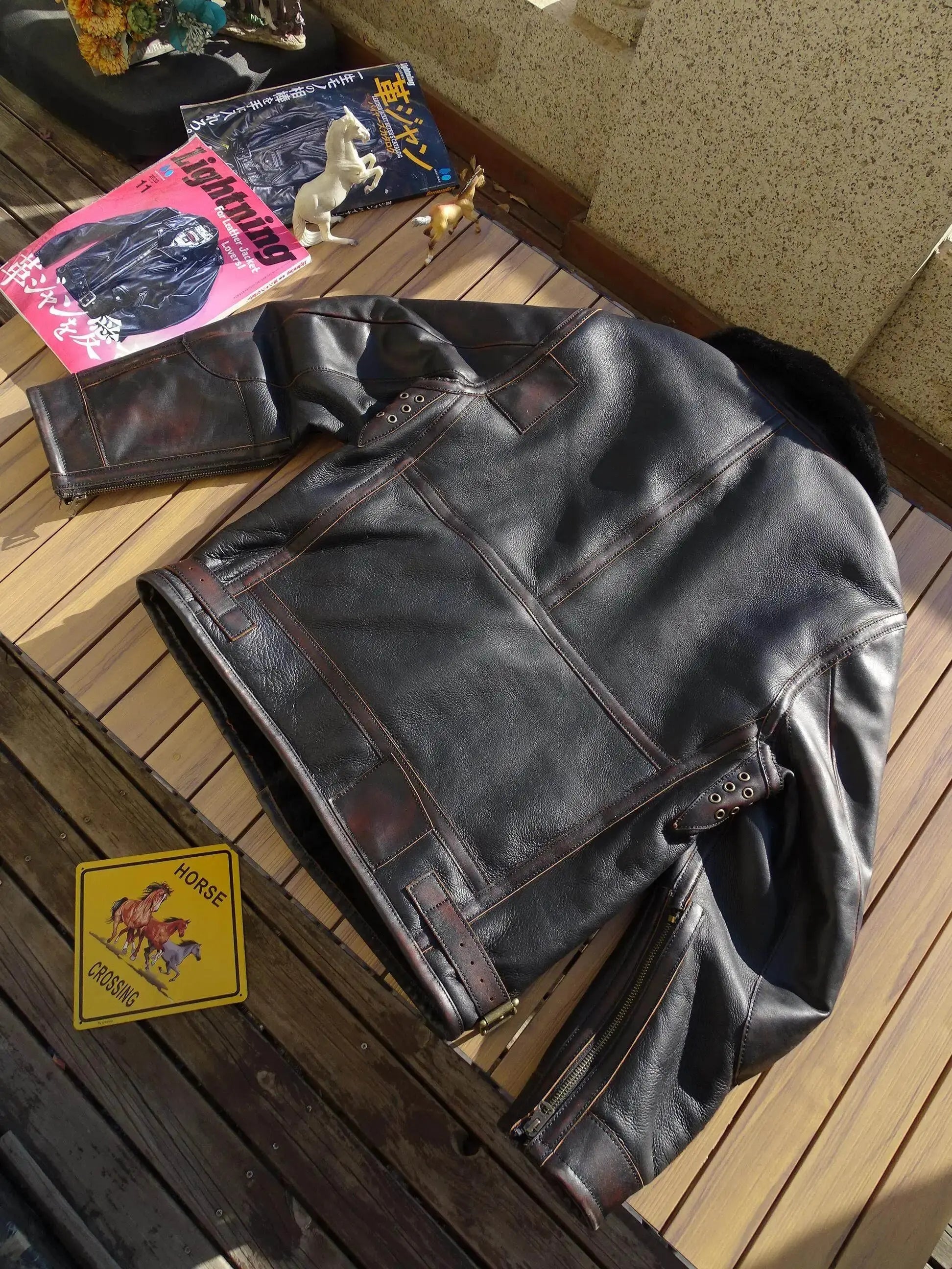 Tailor Brando Original Sheepskin Shearling & Tea Core Horsehide Men's Classic Retro Winter Warm Bomber Jacket Tailor Brando