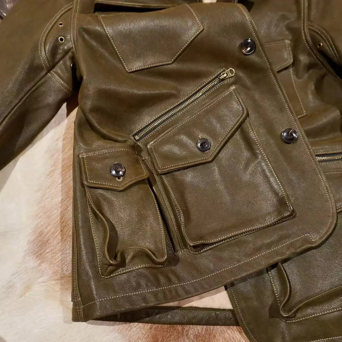 Tailor Brando American Vintage Western Style Full-Grain Cowhide Four-Pocket Men's Genuine Leather Safari Jacket Tailor Brando