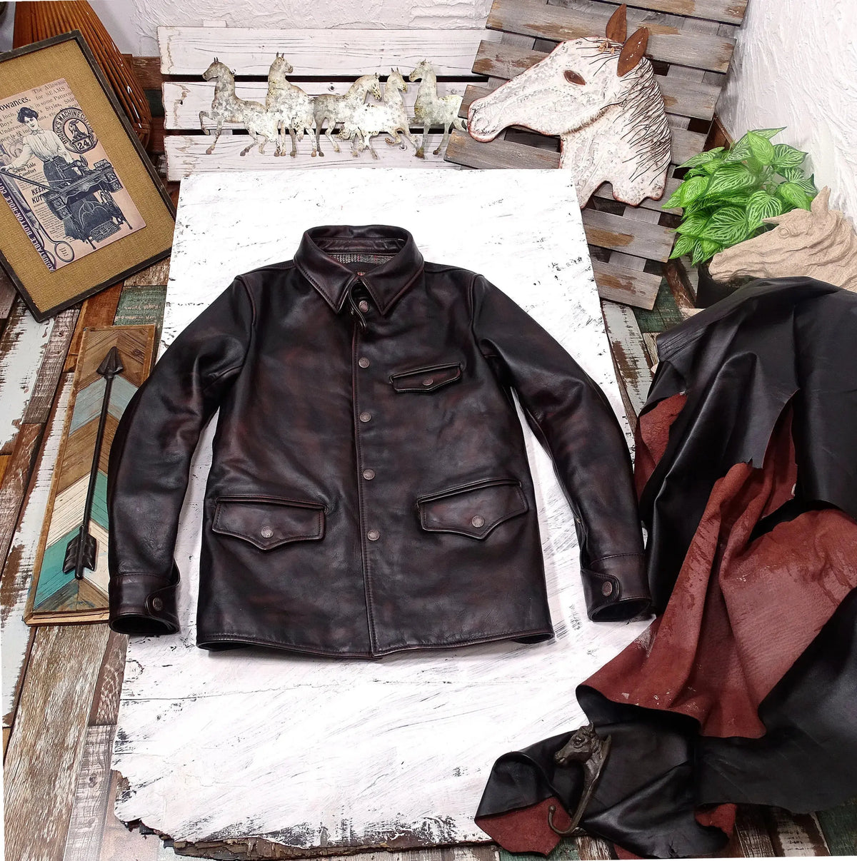 Tailor Brando Vegetable Tanned Handaged Tea Core Horsehide American Vintage Brakeman Classic Genuine Leather Jacket Tailor Brando