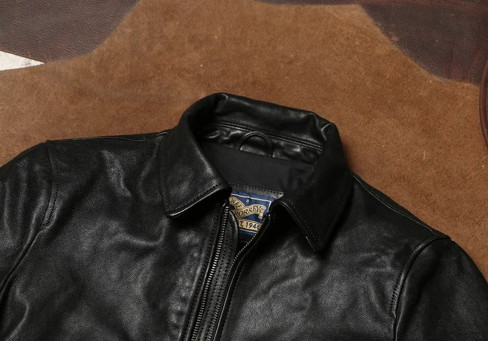 Genuine Leather A2 Leather Jacket Wax Dyed Unpainted Goat Skin Jacket for Men and Women's Racing, Same Style Flying Suit