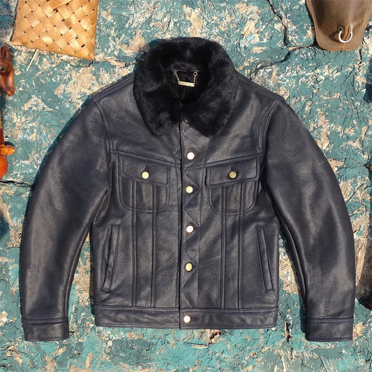 Tailor Brando Full Grain Aged Sheepskin Men's Short Vintage Storm Genuine Leather Jacket