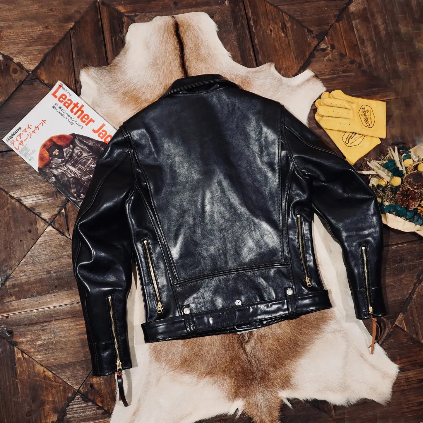 Tailor Brando Full-grain Vegetable-tanned Tea-core Horse Leather J24 Men's Genuine Leather Double Rider Jacket Tailor Brando