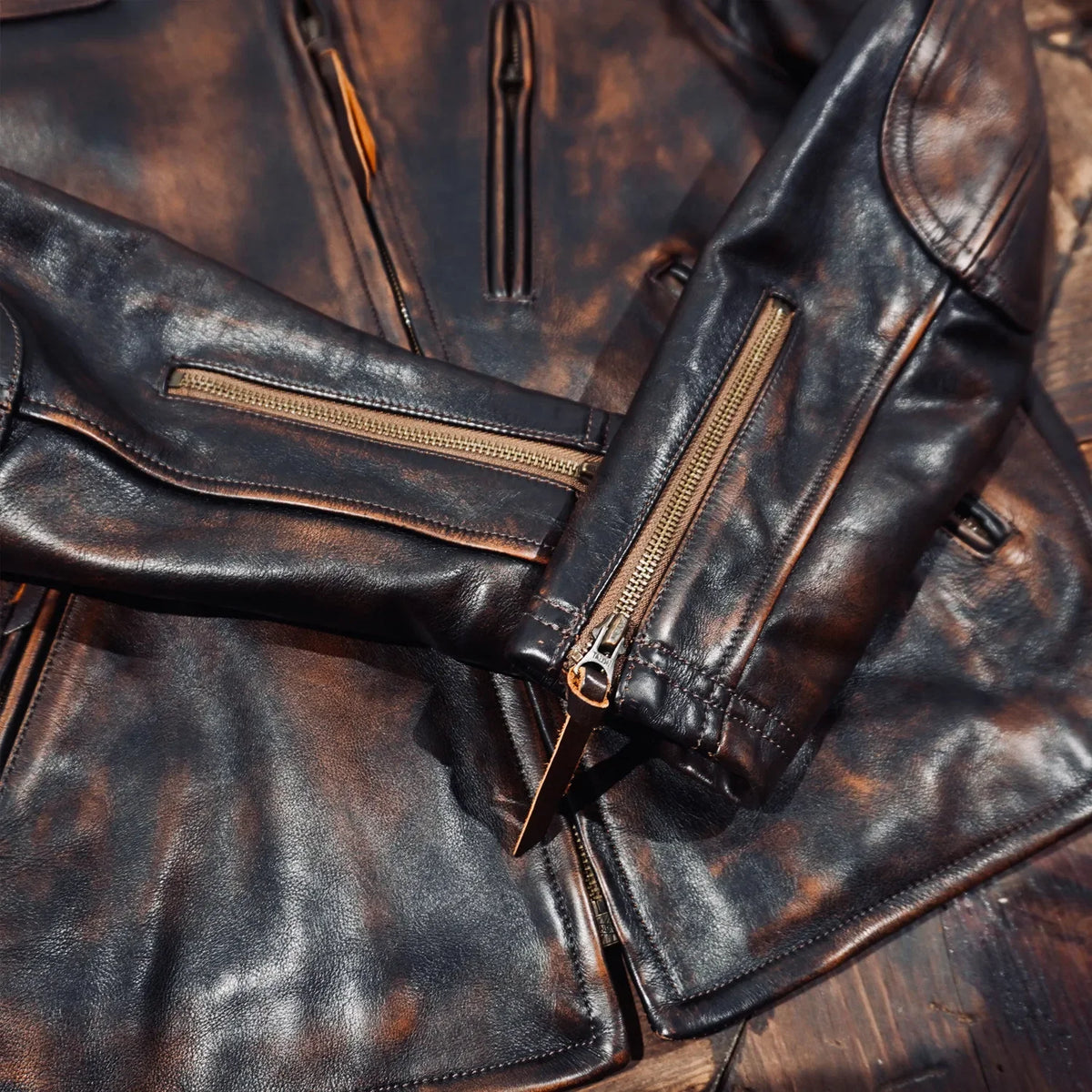 Tailor Brando Full-grain Washed Distressed Tea-core Cowhide Men's Classic Venom Retro Genuine Leather Motorcycle Jacket Tailor Brando