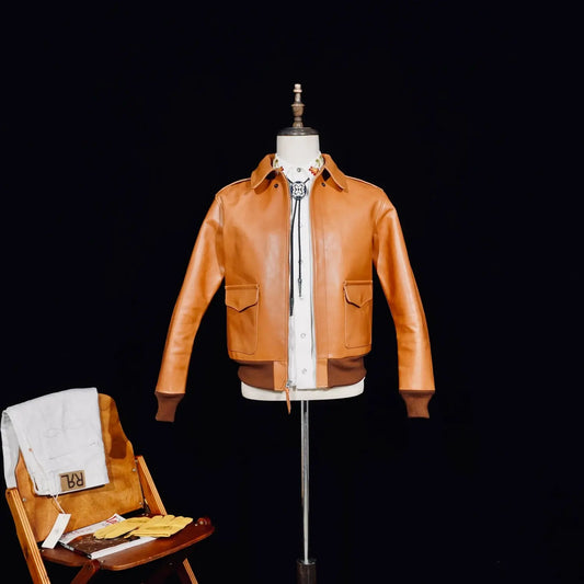Tailor Brando East*m*n 16159 Classic A2 Vintage Pilot Jacket Men's Full-Grain Vegetable-Tanned Oil-Waxed Horsehide Jacket Tailor Brando