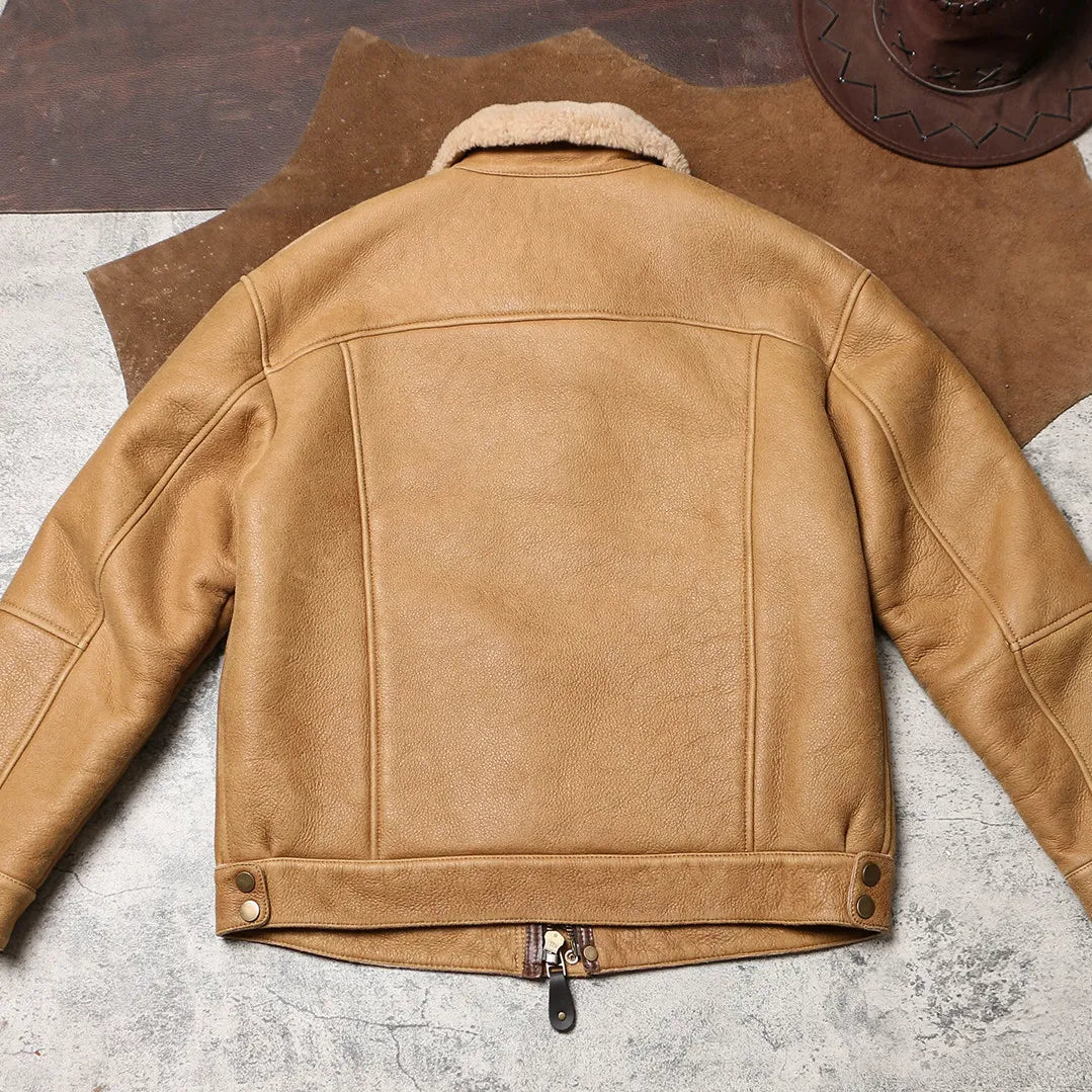 Tailor Brando Authentic Sheep Shearling Men's Winter Warm Vintage Distressed Genuine Leather Jacket Tailor Brando