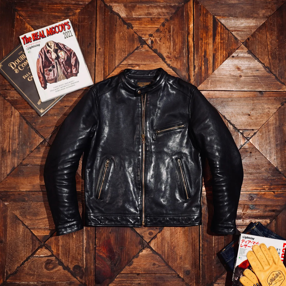 Tailor Brando Full Grain Vegetable Tanned Cowhide Men's Retro Short Stand Up Collar Genuine Leather Biker Jacket Tailor Brando