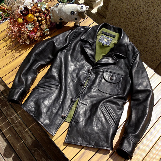 Tailor Brando Washed Waxed Vegetable Tanned Leather Classic Quarter Men's Genuine Leather Jacket