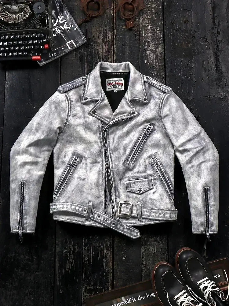 Tailor Brando 1.4mm Italian Full Grain Vegetable Tanned Calfskin Classic 613 Men's Vintage Genuine Leather Biker Jacket Tailor Brando