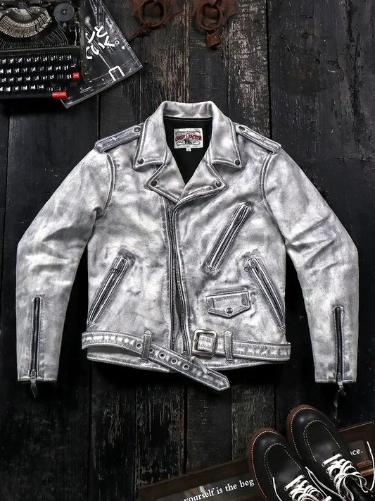 Tailor Brando 1.4mm Italian Full Grain Vegetable Tanned Calfskin Classic 613 Men's Vintage Genuine Leather Biker Jacket Tailor Brando