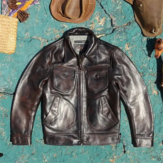 Tailor Brando Full Grain Teacore Horsehide Classic Handaged Mendoza Men's Genuine Leather Biker Jacket Tailor Brando