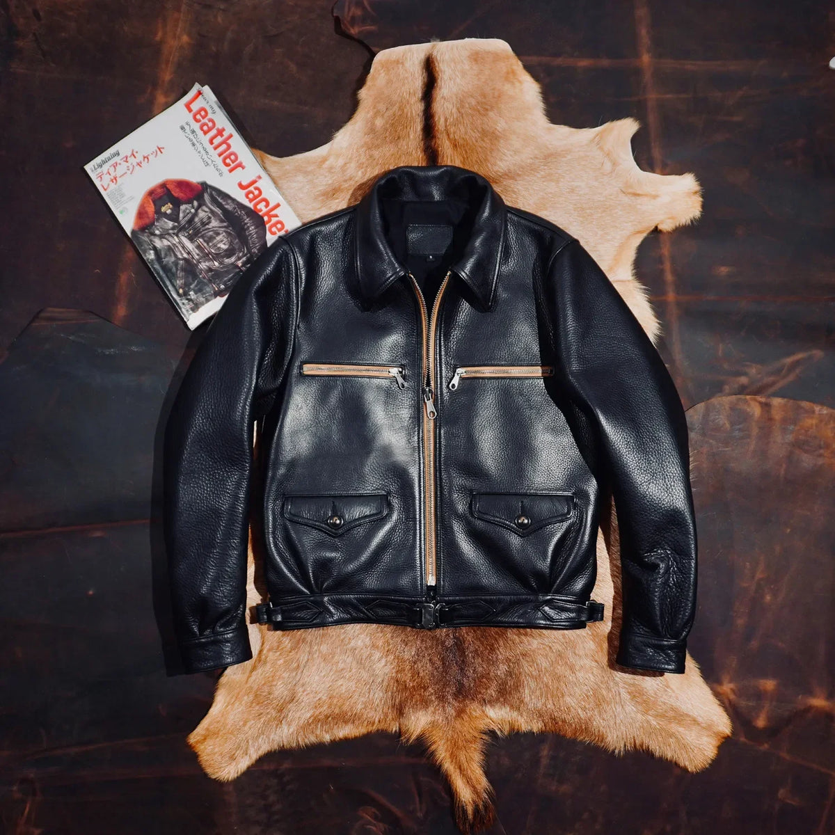 Tailor Brando 1.6mm Full Grain Water-Dyed Cowhide Men's Retro Classic Hartman Leather Aviator Jacket Tailor Brando