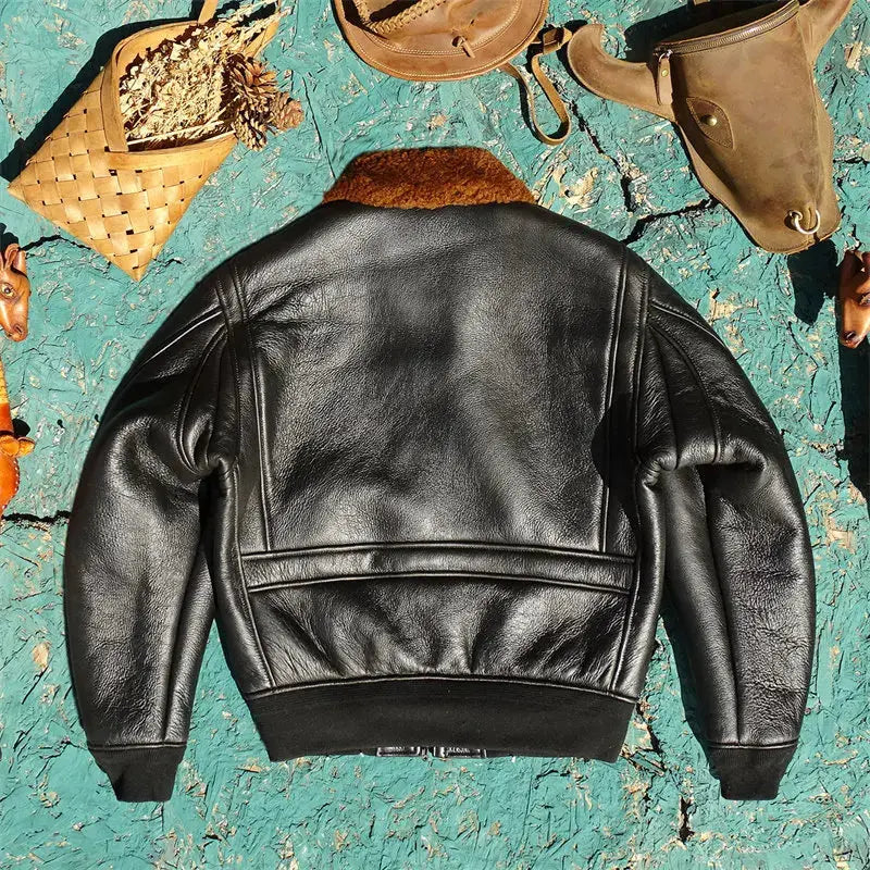Tailor Brando Original Sheep Shearling Classic 45P Men's Retro Warm Winter Genuine Leather Bomber Jacket Tailor Brando