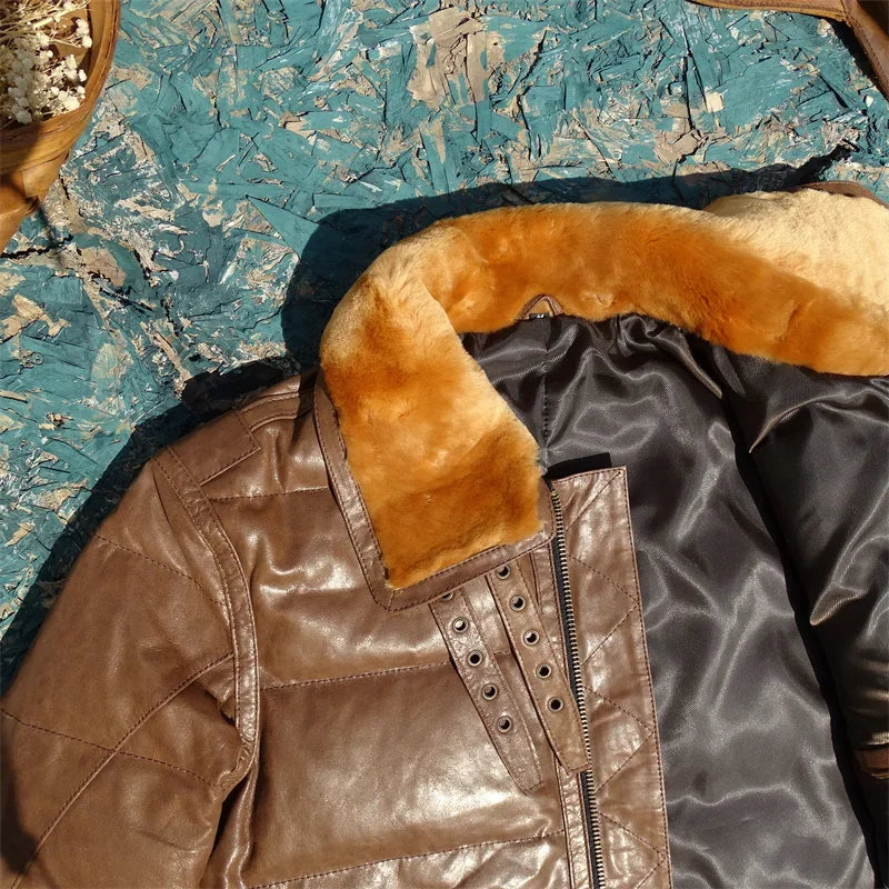 Produced By Italy Vigorously Includes Frosted Calf Leather, Original Sheepskin and Fur Integrated, and White Duck Down