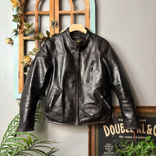 Tailor Brando Heavyweight Italian Vegetable-Tanned Tea-Core Cowhide Classic Venom Men's Retro Short Genuine Leather Jacket Tailor Brando