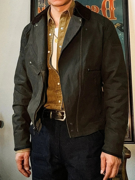 Tailor Brando American Vintage 100% Cotton Waterproof Waxed Canvas Lapel Short-Pull Classic Motorcycle Jacket Tailor Brando