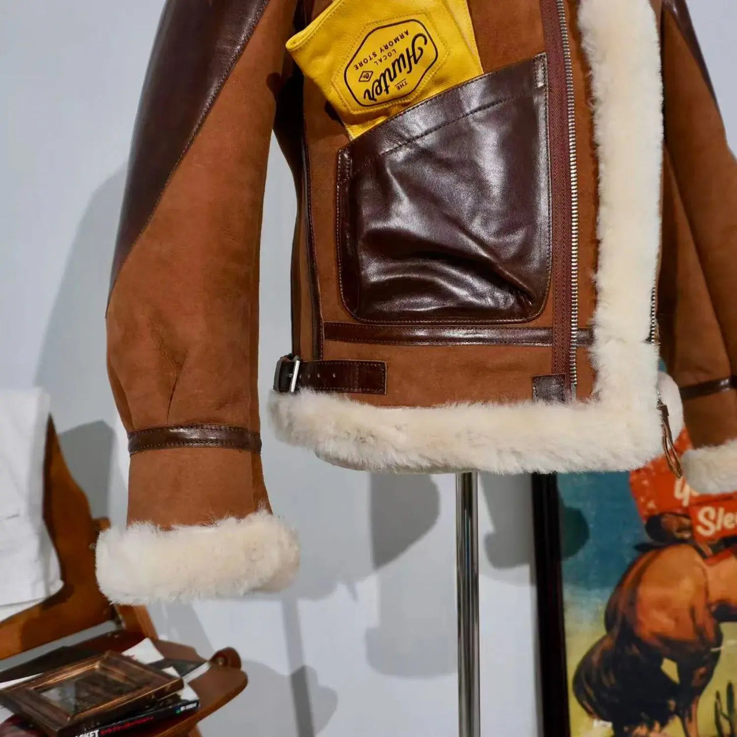 Tailor Brando New Zealand Sheep Shearling Classic Patton Style B3 Winter Warm Men's Genuine Fur Jacket Tailor Brando