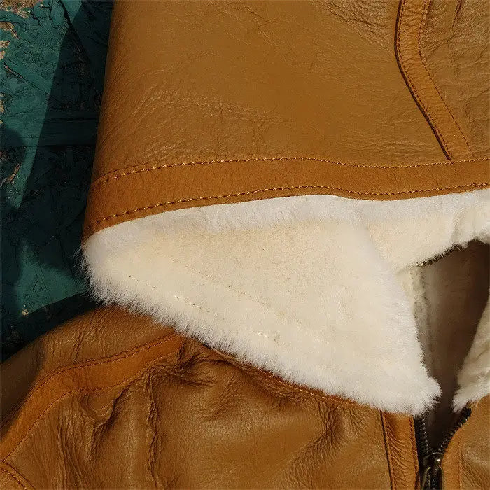 Tailor Brando Australian Organic Sheep Shearling Men's Hooded Winter Warm Genuine Leather Jacket Tailor Brando