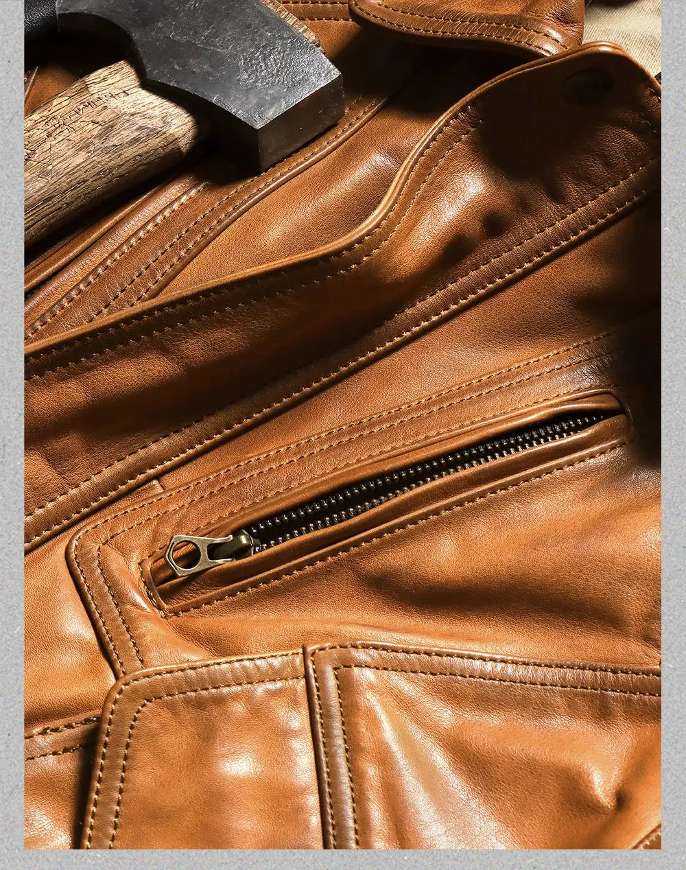 Tailor Brando 90s Retro Oversized Men's Full-Grain Hand-Aged Vegetable-Tanned Calfskin Genuine Leather Jacket Tailor Brando