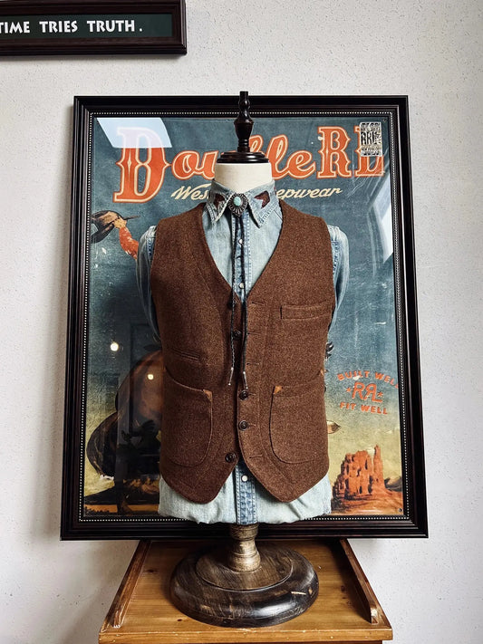 Tailor Brando American Vintage Wool Vest 550g Heavyweight Melange Wool Multi-Pocket Slim-Fit Gentleman's Vest Tailor Brando
