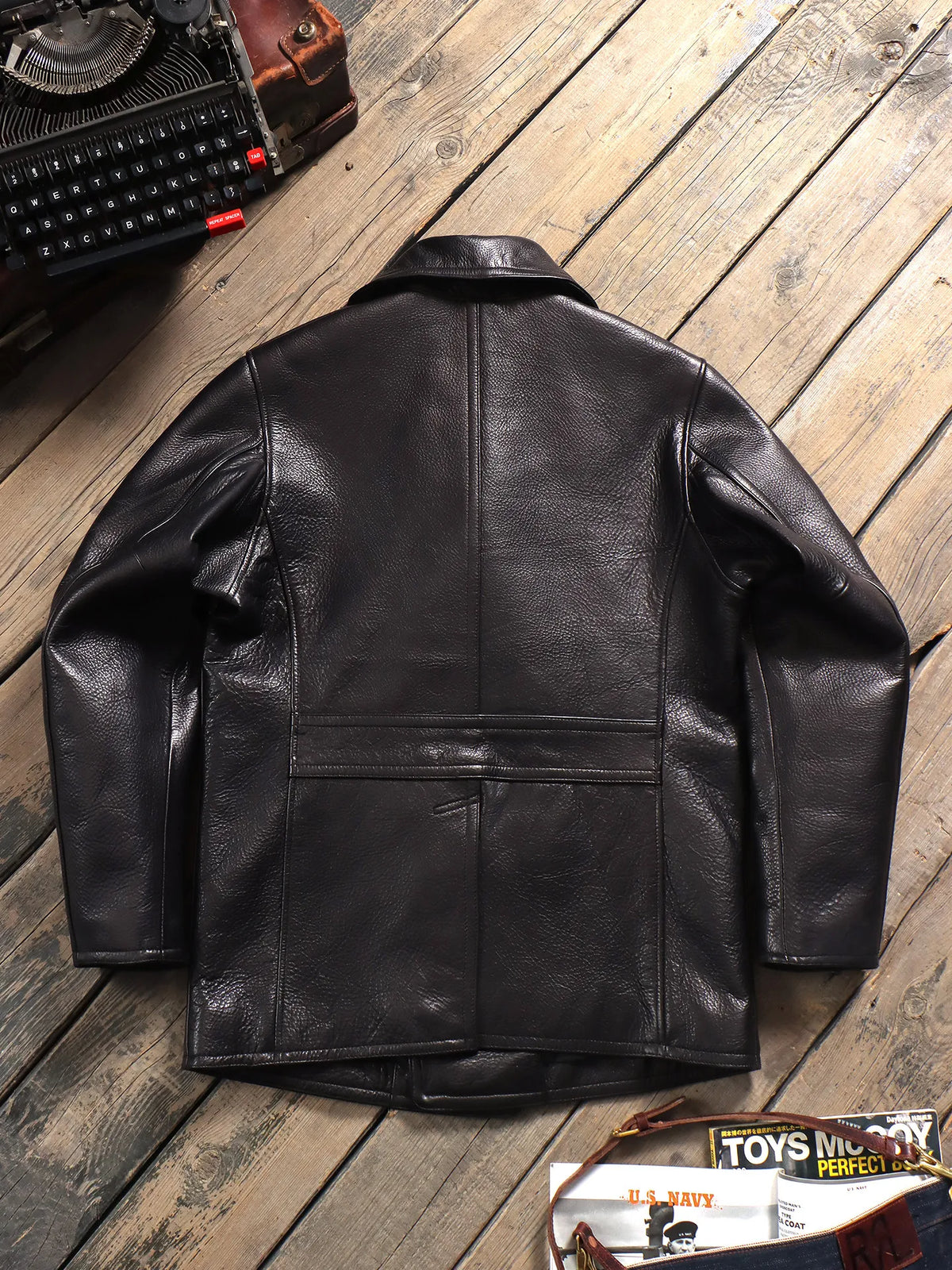 Tailor Brando Full Grain Cowhide 740 Pea Coat Retro Genuine Leather Double-breasted Jacket Tailor Brando