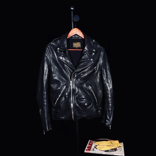 Tailor Brando Full-Grain Vegetable-Tanned Lambskin Leather Jacket Men's Classic Double Rider Genuine Leather Motorcycle Jacket Tailor Brando