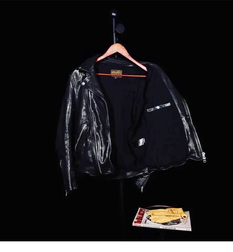 Tailor Brando Full-Grain Vegetable-Tanned Lambskin Leather Jacket Men's Classic Double Rider Genuine Leather Motorcycle Jacket Tailor Brando