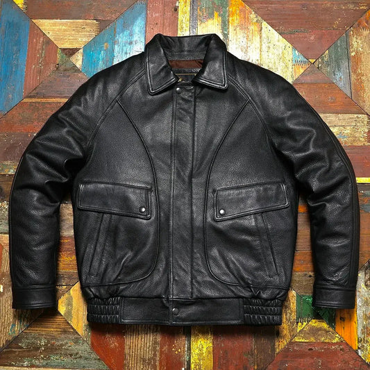 Tailor Brando Italian Water-dyed Goatskin Men's Leather Short Loose Cotton Winter Warm Coat Tailor Brando