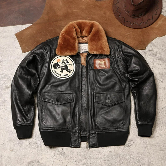 Tailor Brando Philly Cat Flight Suit Goat Leather Jacket Winter Plus Size Men's Cotton American G1 Airman Genuine Leather Jacket