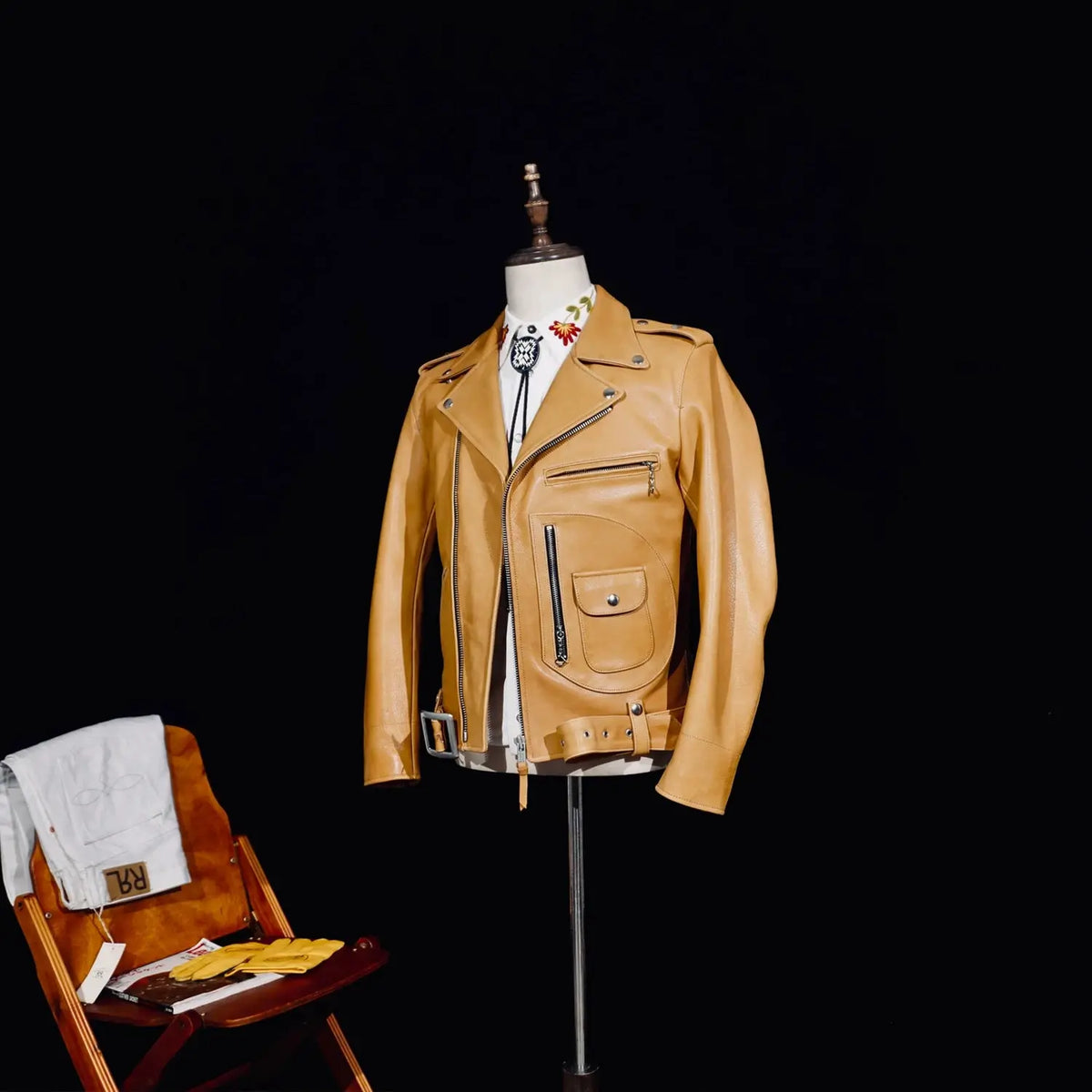Tailor Brando American Vintage Water-Dyed Deer Leather Classic Double Rider J24 Genuine Leather Motorcycle Jacket Tailor Brando