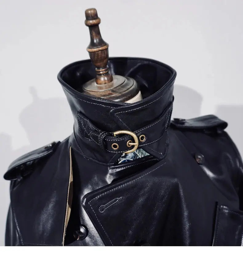 Tailor Brando Full-grain Vegetable-tanned Wax-dyed Horsehide Men's Double-breasted Genuine Leather Trench Coat Tailor Brando