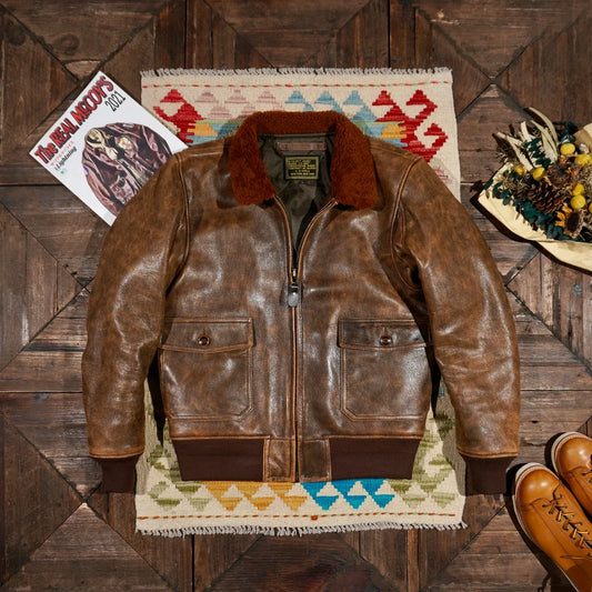 Tailor Brando Vintage G1 Aviator Jacket Aged Sheepskin Short Genuine Leather Jacket