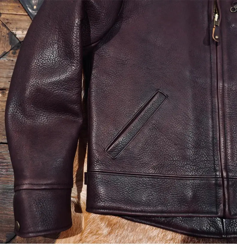 Tailor Brando JS02 Full-Grain Vegetable-Tanned Heavyweight Cowhide Men's Genuine Leather Motorcycle Jacket Tailor Brando